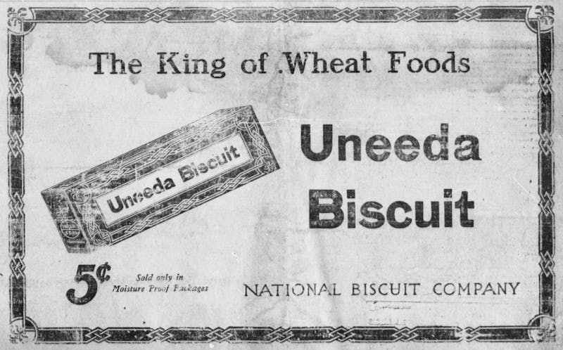 Robert Gair's son George inadvertently coined the Uneeda Biscuit brand for Nabisco, whose cookies were packaged by the Gair company. Legend has it, Gair told account executives that biscuits "need a name."
